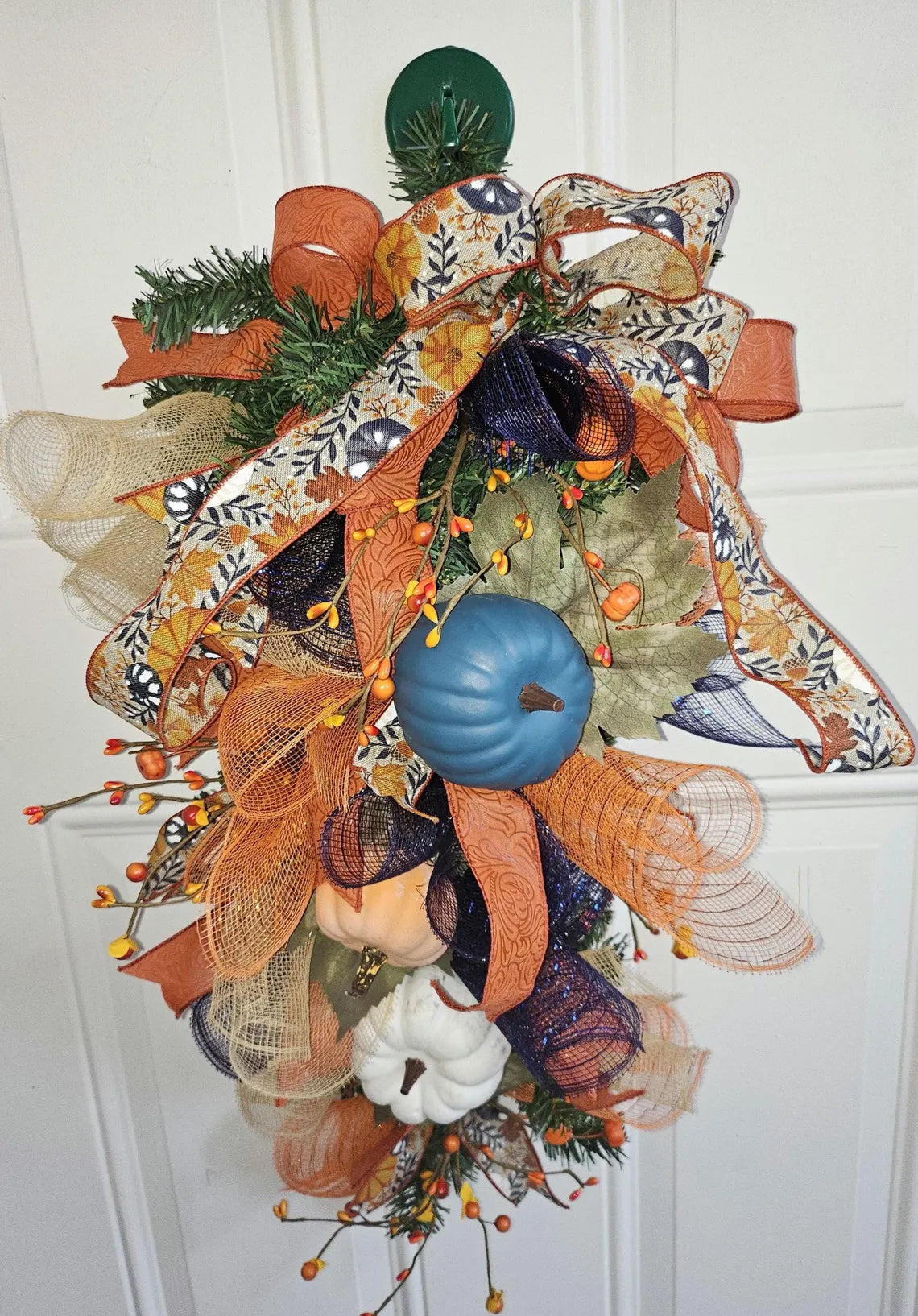 Fall Blue & Orange Pumpkin Swag Wreath