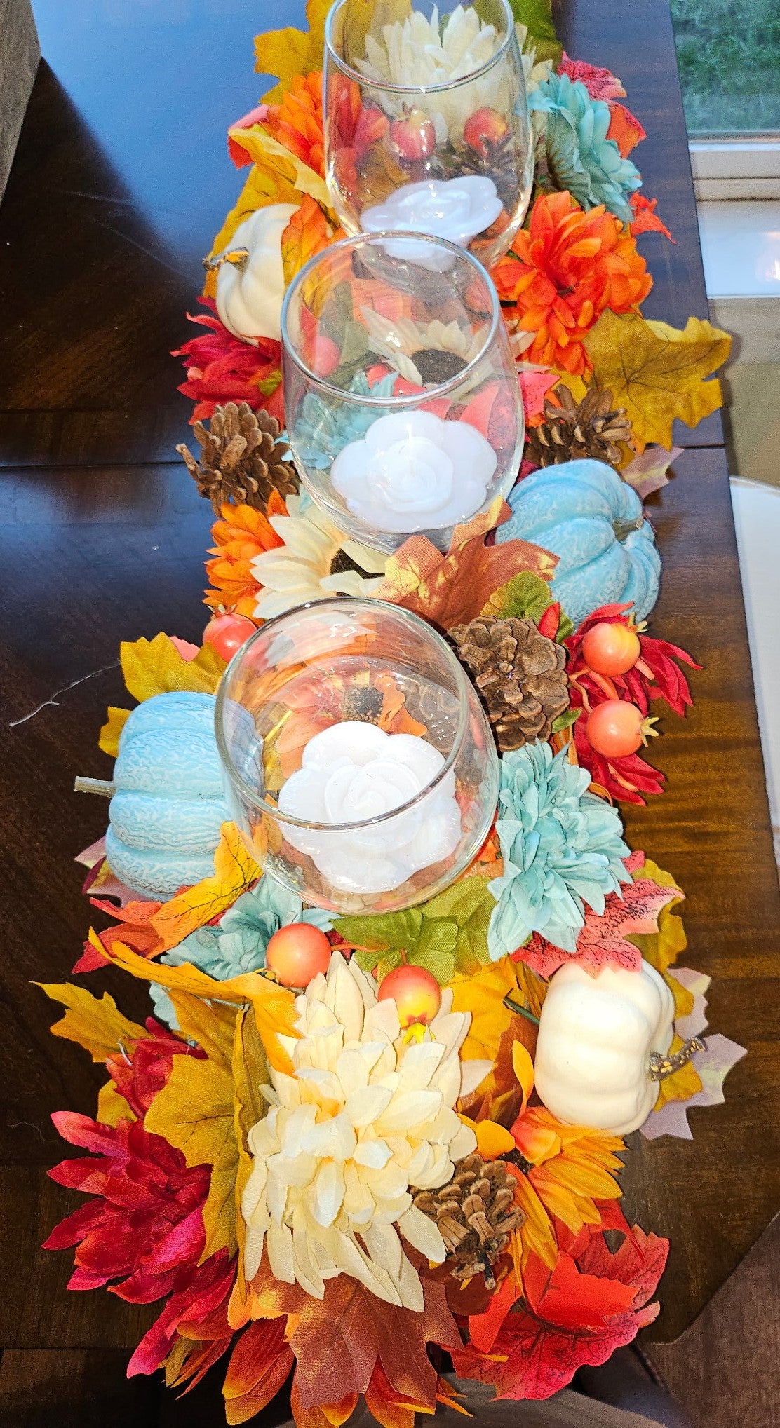 Autumn Glass Candleholder Centerpiece with Candles