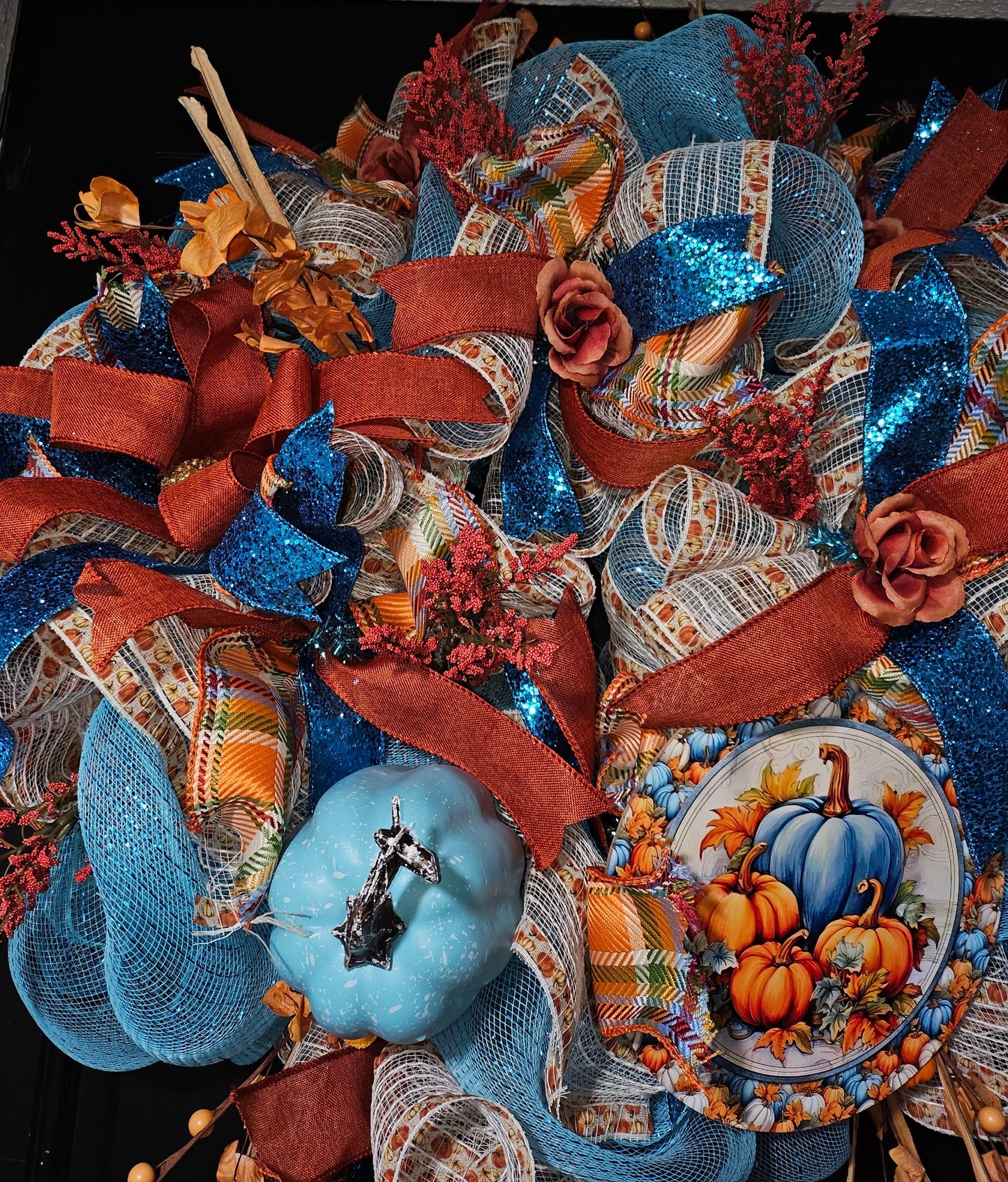 Blue Pumpkin & Harvest Fall Wreath