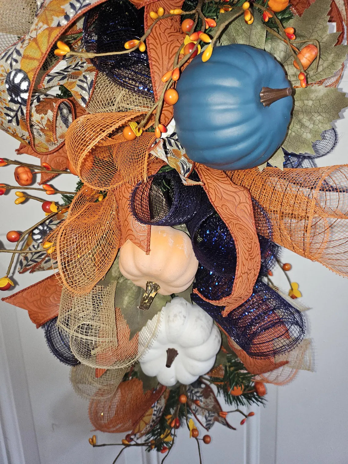 Fall Blue & Orange Pumpkin Swag Wreath