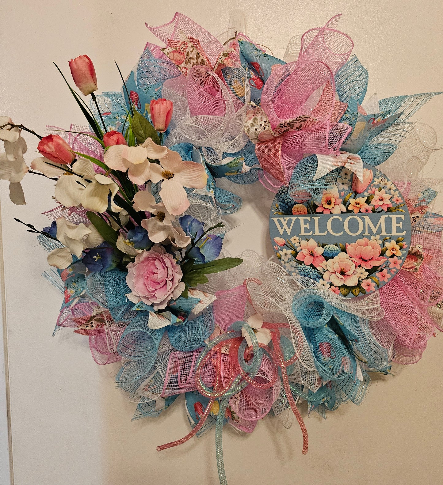 Pink and Blue Welcome Wreath
