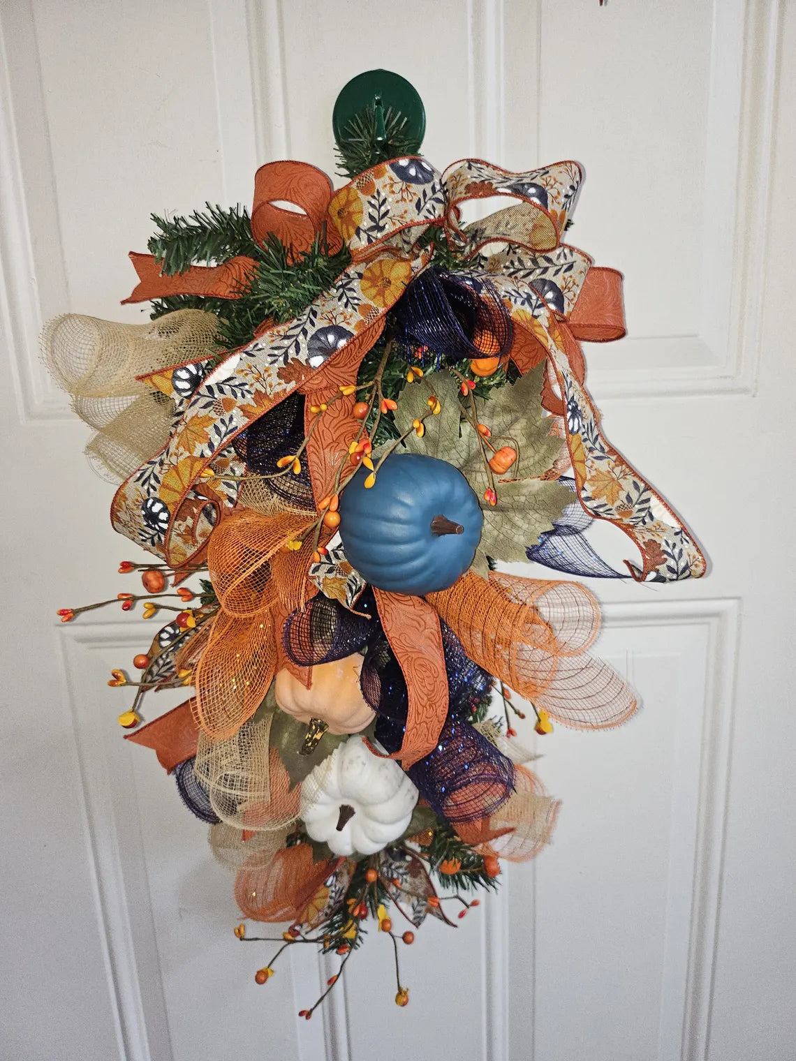 Fall Blue & Orange Pumpkin Swag Wreath