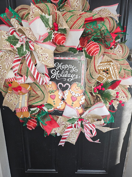 Happy Holidays Gingerbread Wreath