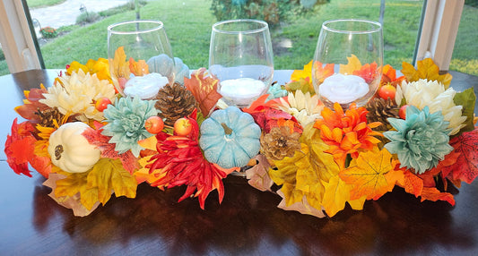 Autumn Glass Candleholder Centerpiece with Candles