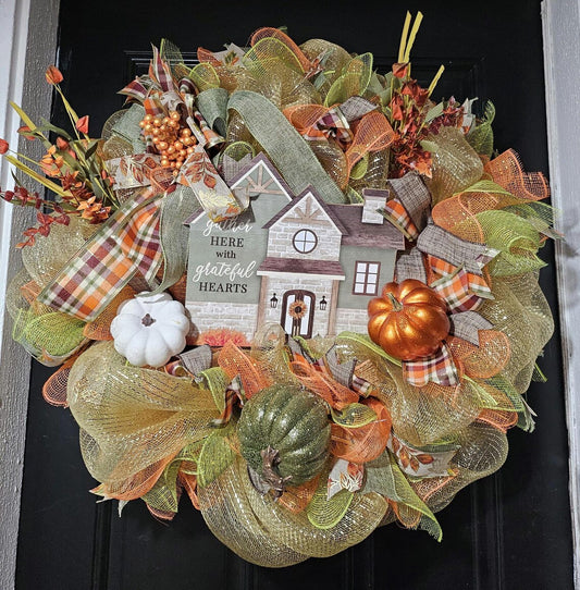 Fall 'Gather Here' Grateful Hearts Wreath